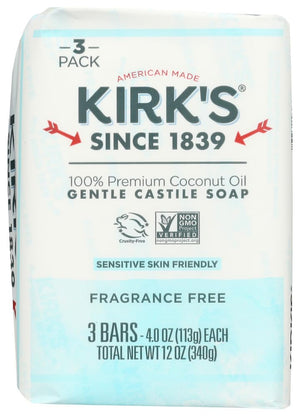 Kirks Jabón en Barra 3 piezas sin fragancia: limpieza suave para piel sensible.