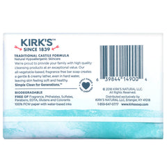 Kirk's Coco Castile sin fragancia, primer plano de la barra.