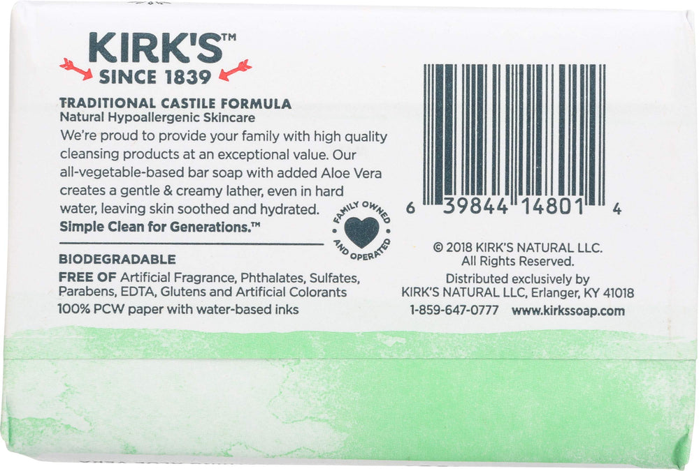 Kirks Ingredientes naturales: jabón suave para cuidado diario.