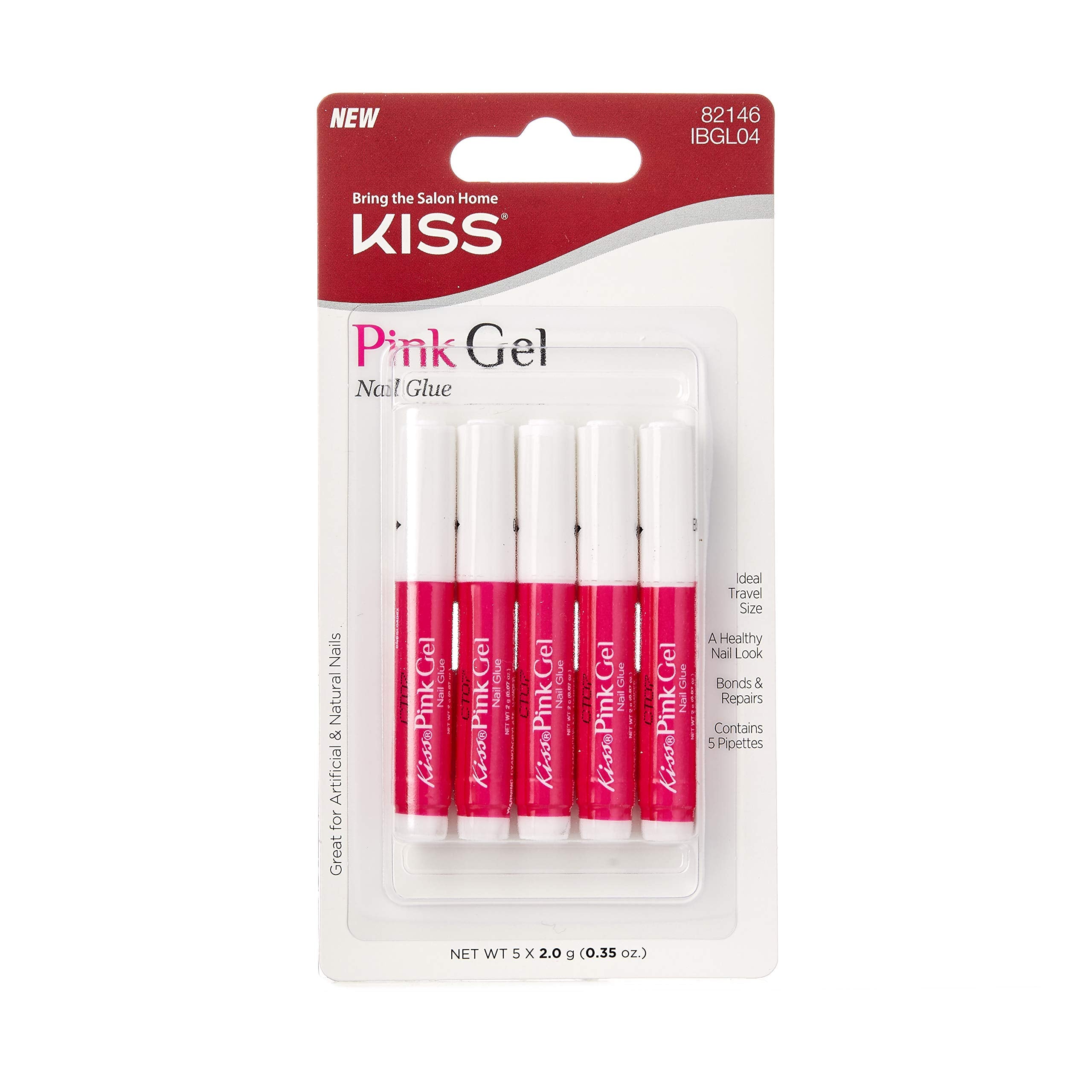 KISS adhesivo gel rosa, botella para adhesión rápida y duradera en uñas.