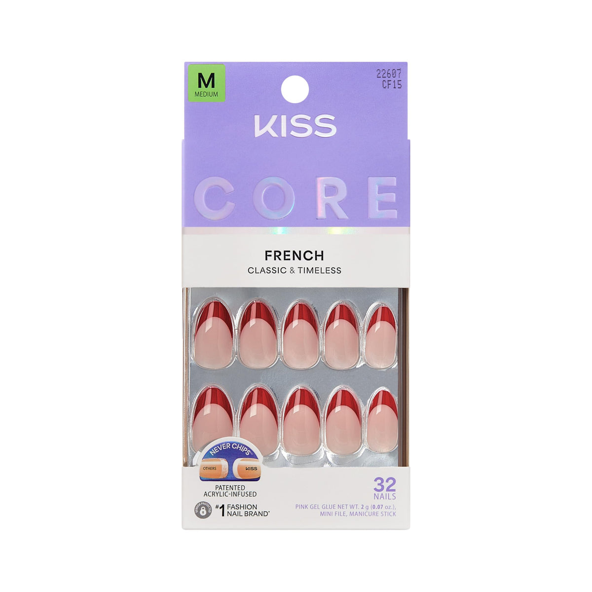 KISS CORE: uñas postizas rojas en almendra para acabado duradero