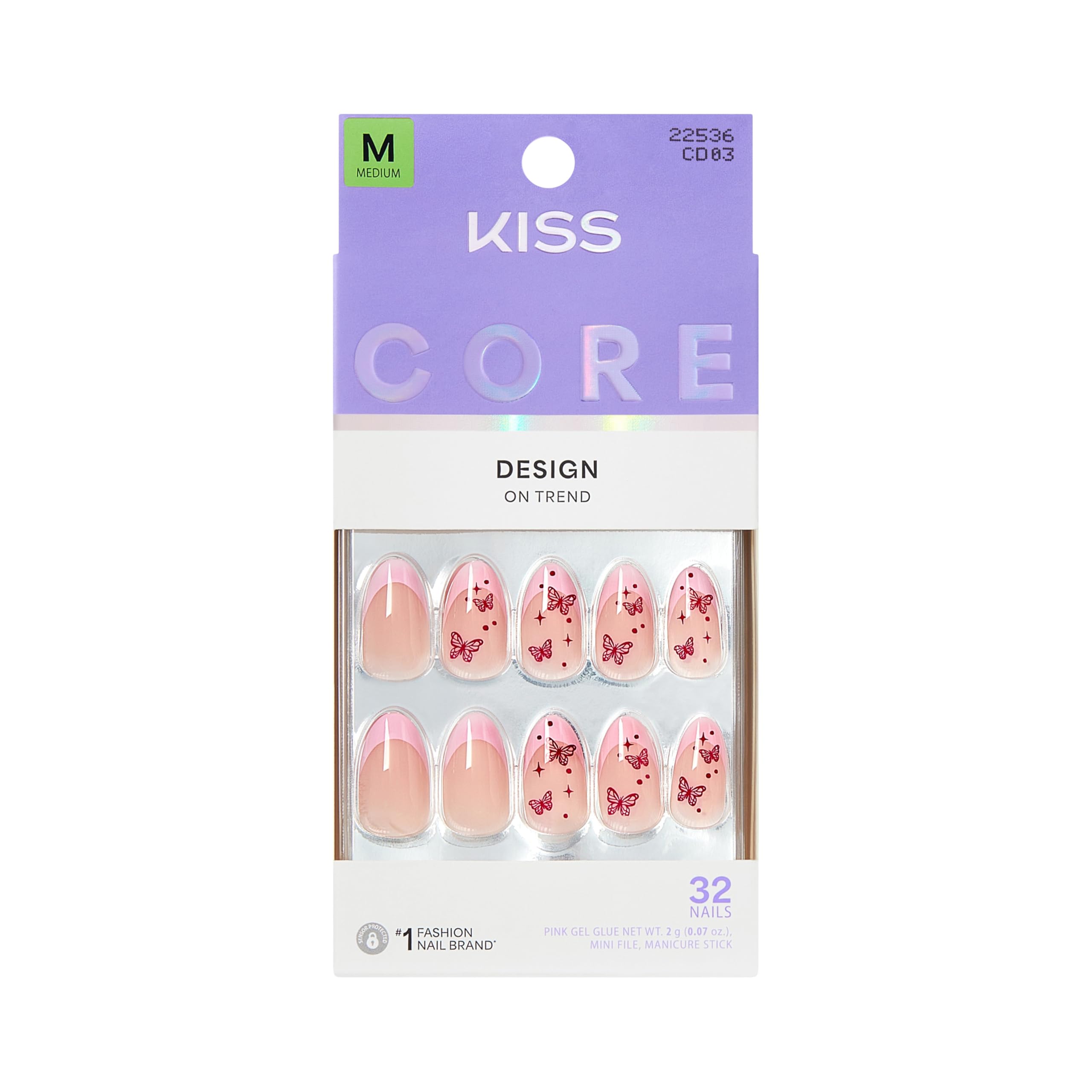 KISS CORE uñas postizas rosa en forma almendra para acabado natural