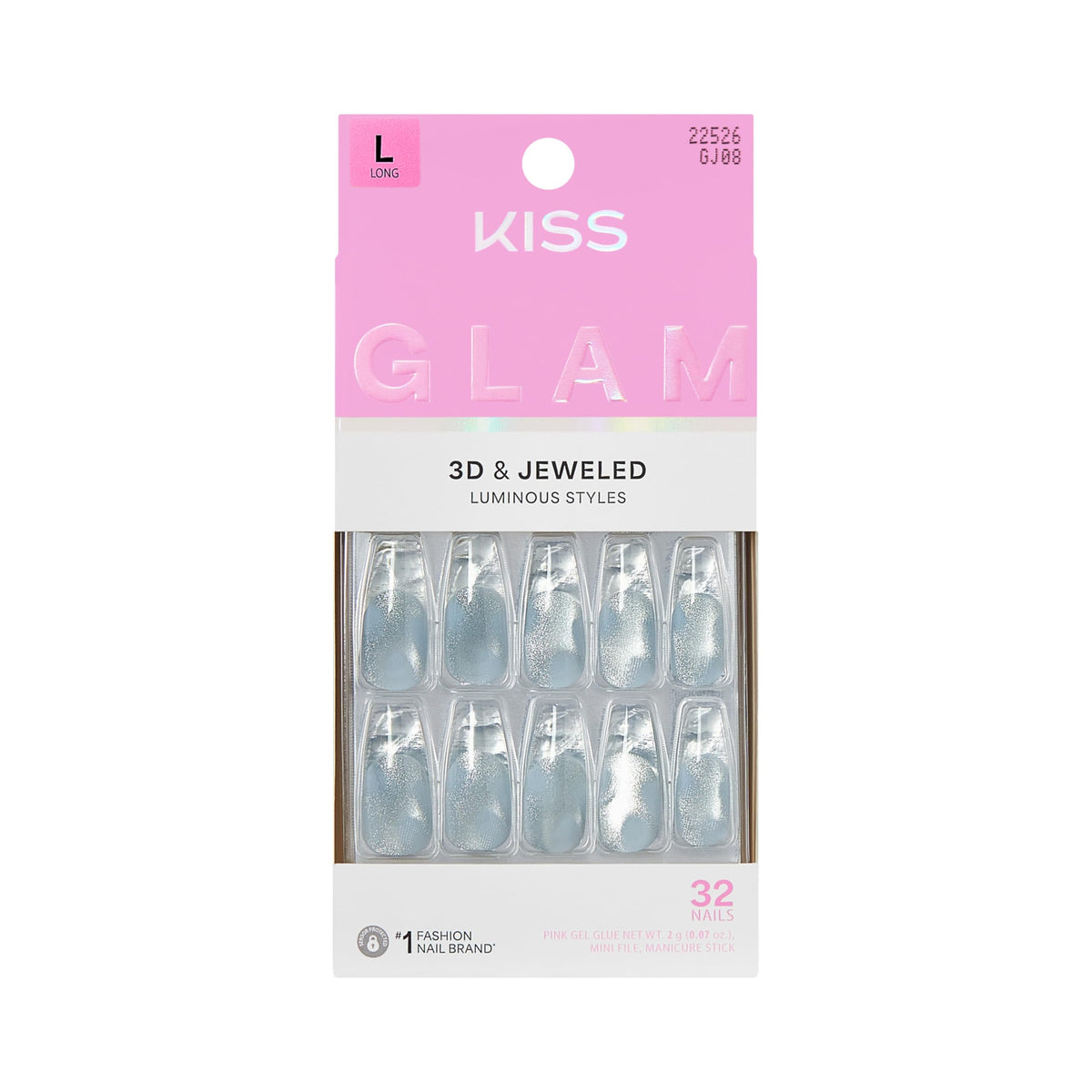 KISS GLAM Seraphic uñas azules largas en forma ataúd, ideal para un look atrevido.