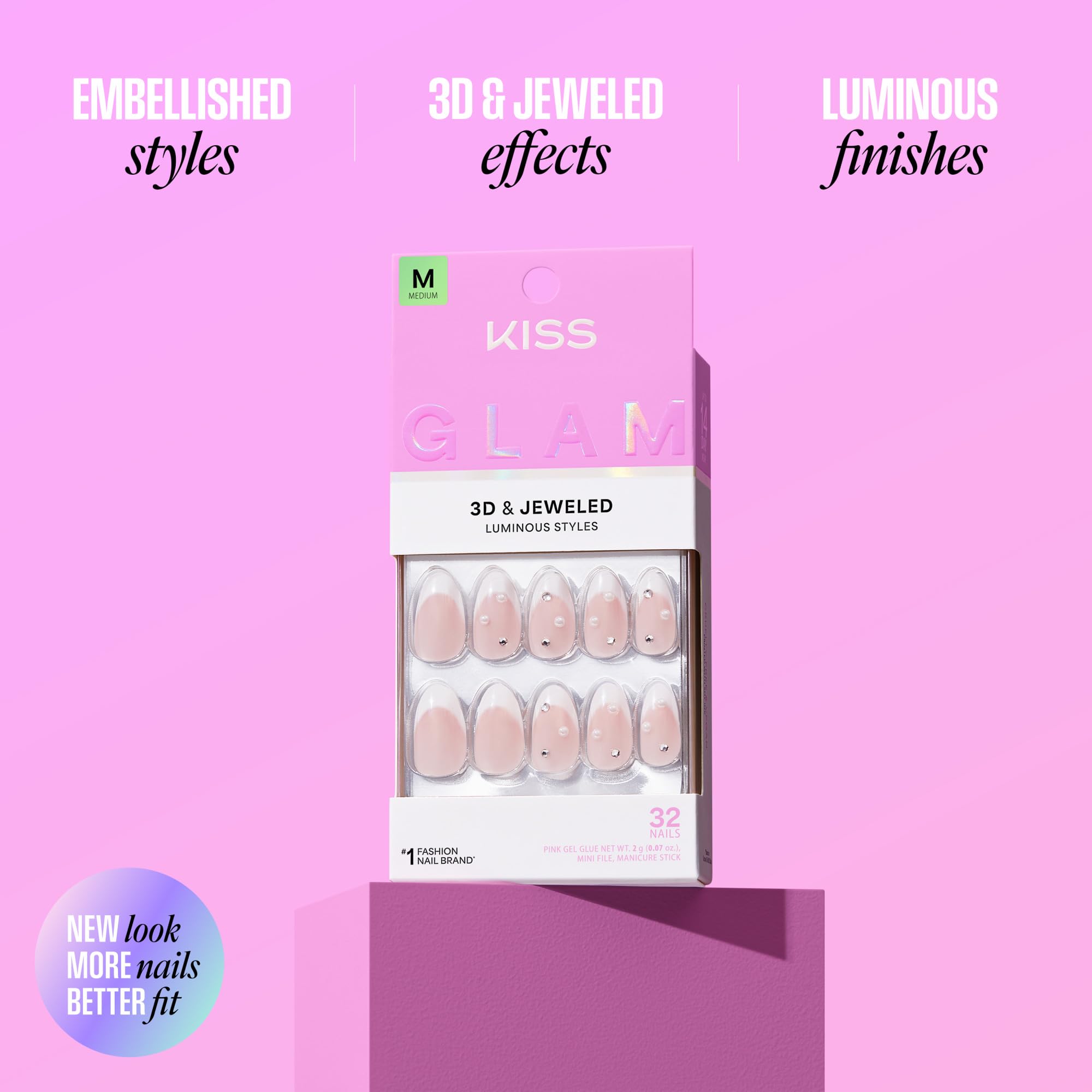KISS GLAM Zephyr: kit de 32 uñas para múltiples tallas y combinaciones.