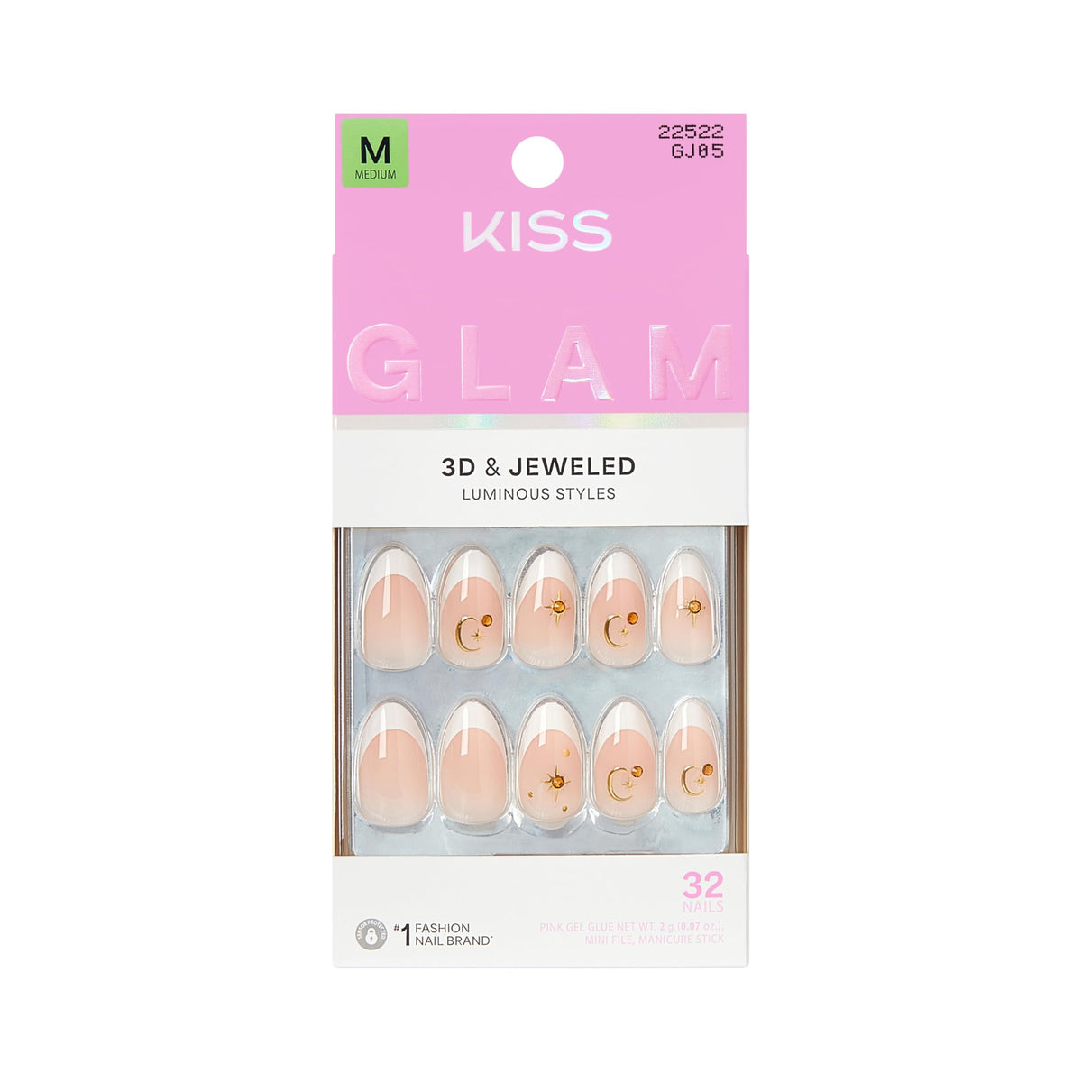 KISS GLAM Zephyr: uñas postizas blancas en forma almendra para un look elegante.