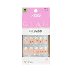 KISS GLAM Zephyr: uñas postizas blancas en forma almendra para un look elegante.