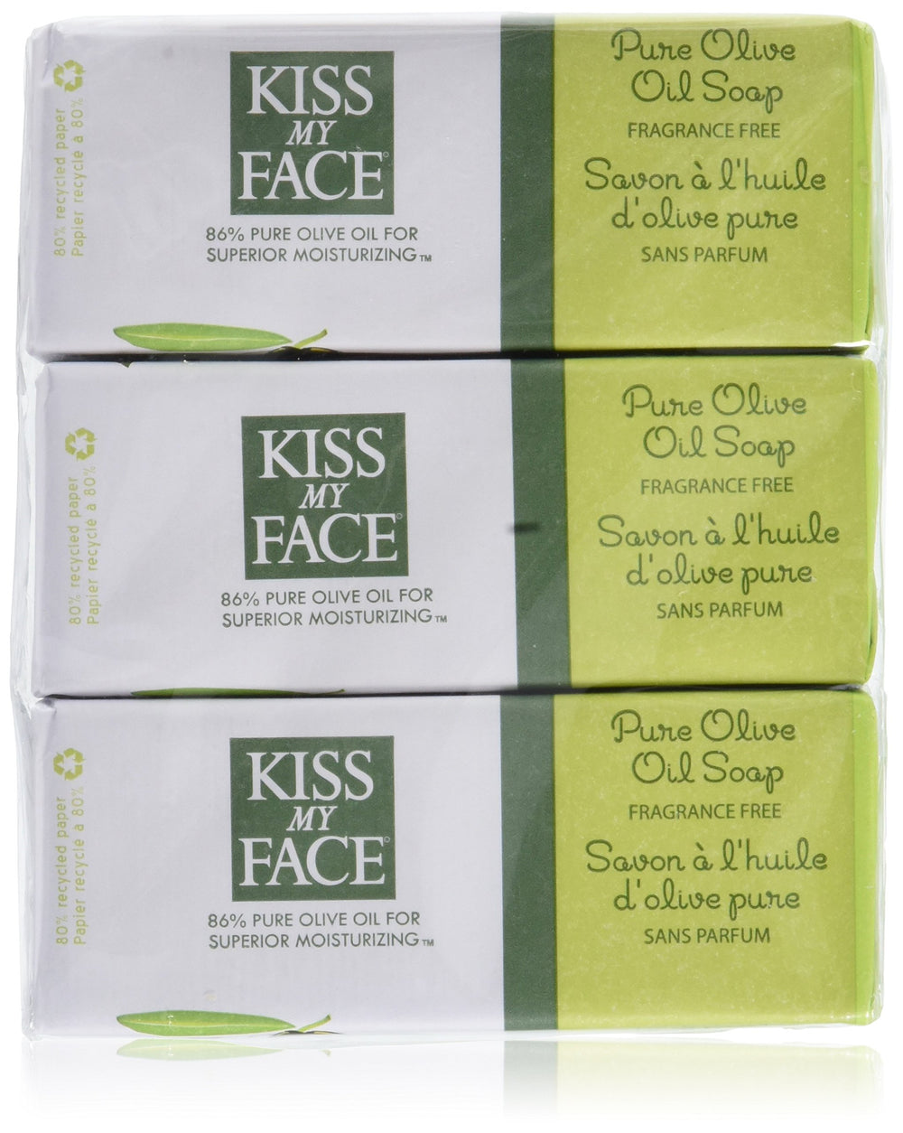 Kiss My Face Bar Soap con aceite de oliva, hidratación suave para la piel.