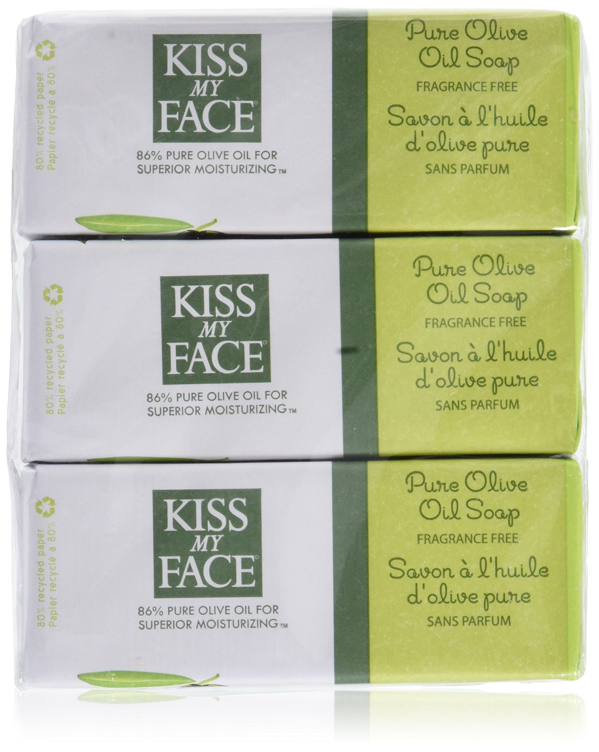 Kiss My Face Bar Soap con aceite de oliva, hidratación suave para la piel.