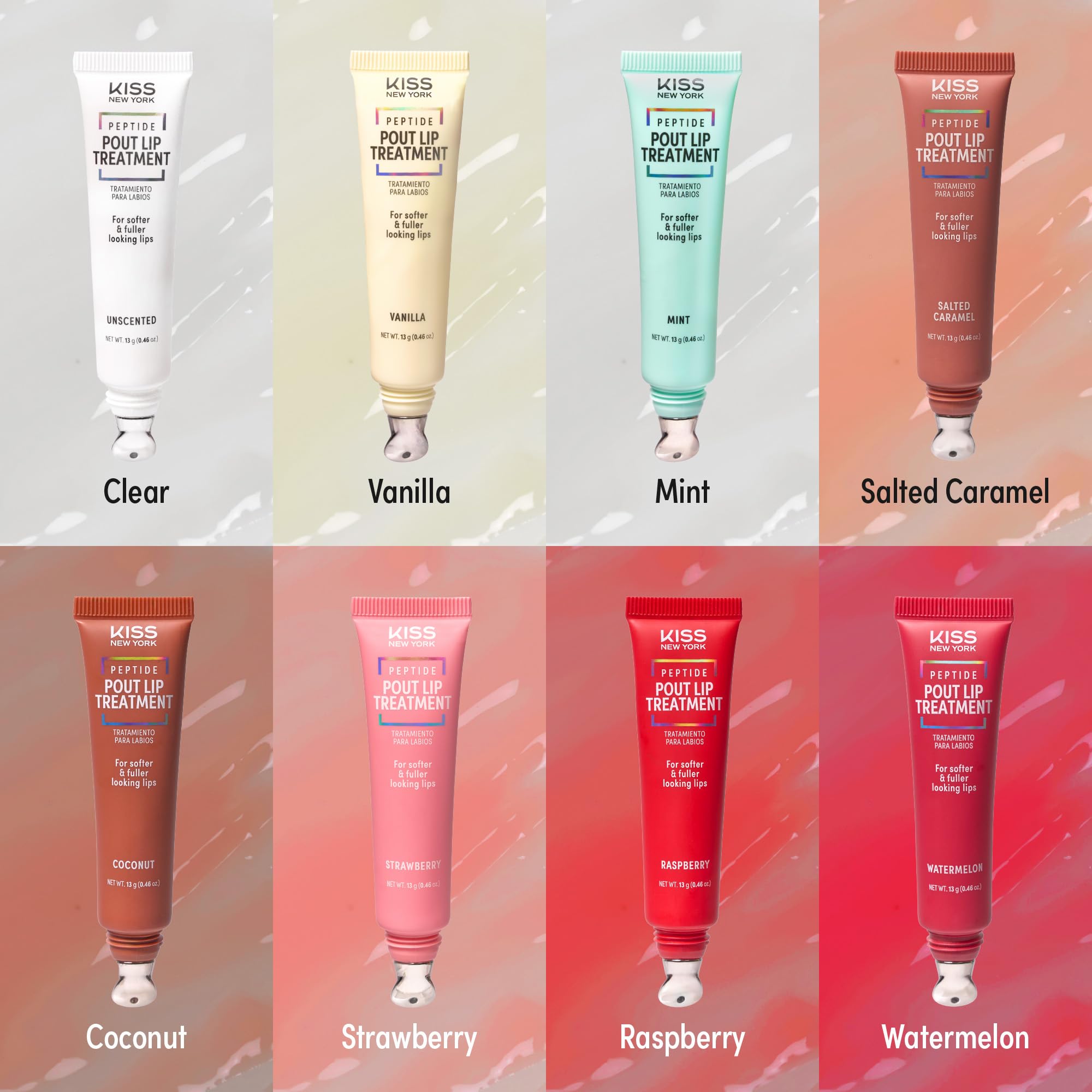 KISS NEW YORK Peptide Lip Treatment con aceite de ricino y squalane nutre profundamente.