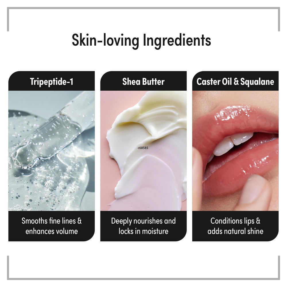 KISS NEW YORK Peptide Lip Treatment se desliza sin grasa para uso diario.