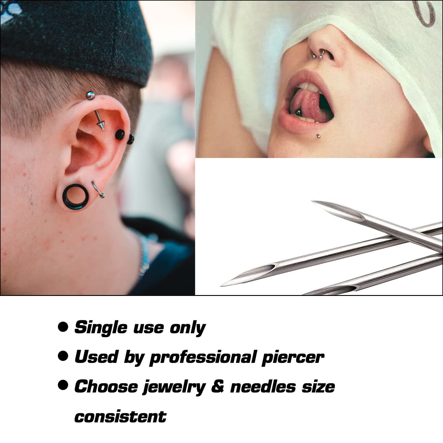Agujas de perforación de distintos calibres 12G-20G para diferentes piercings