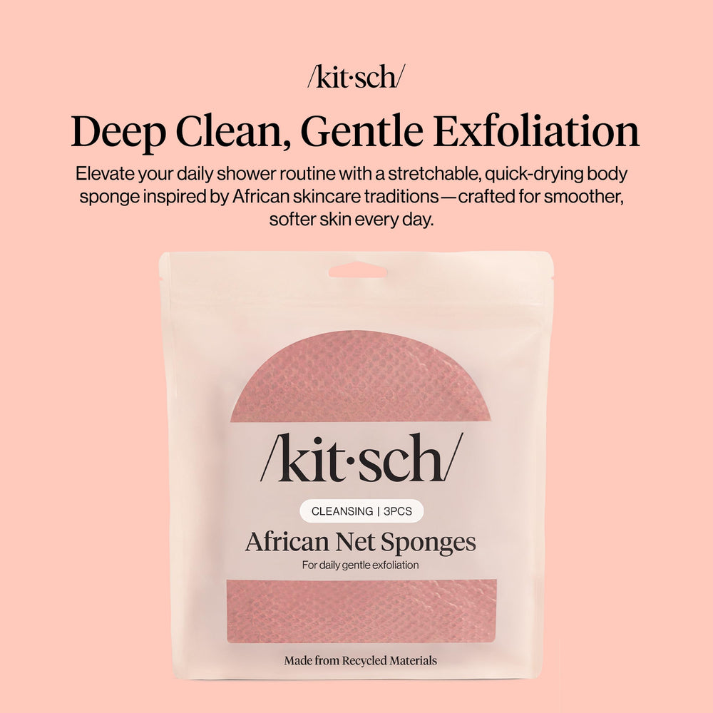 Kitsch Esponja de Red Africana muestra alcance cómodo para la espalda con diseño elástico.