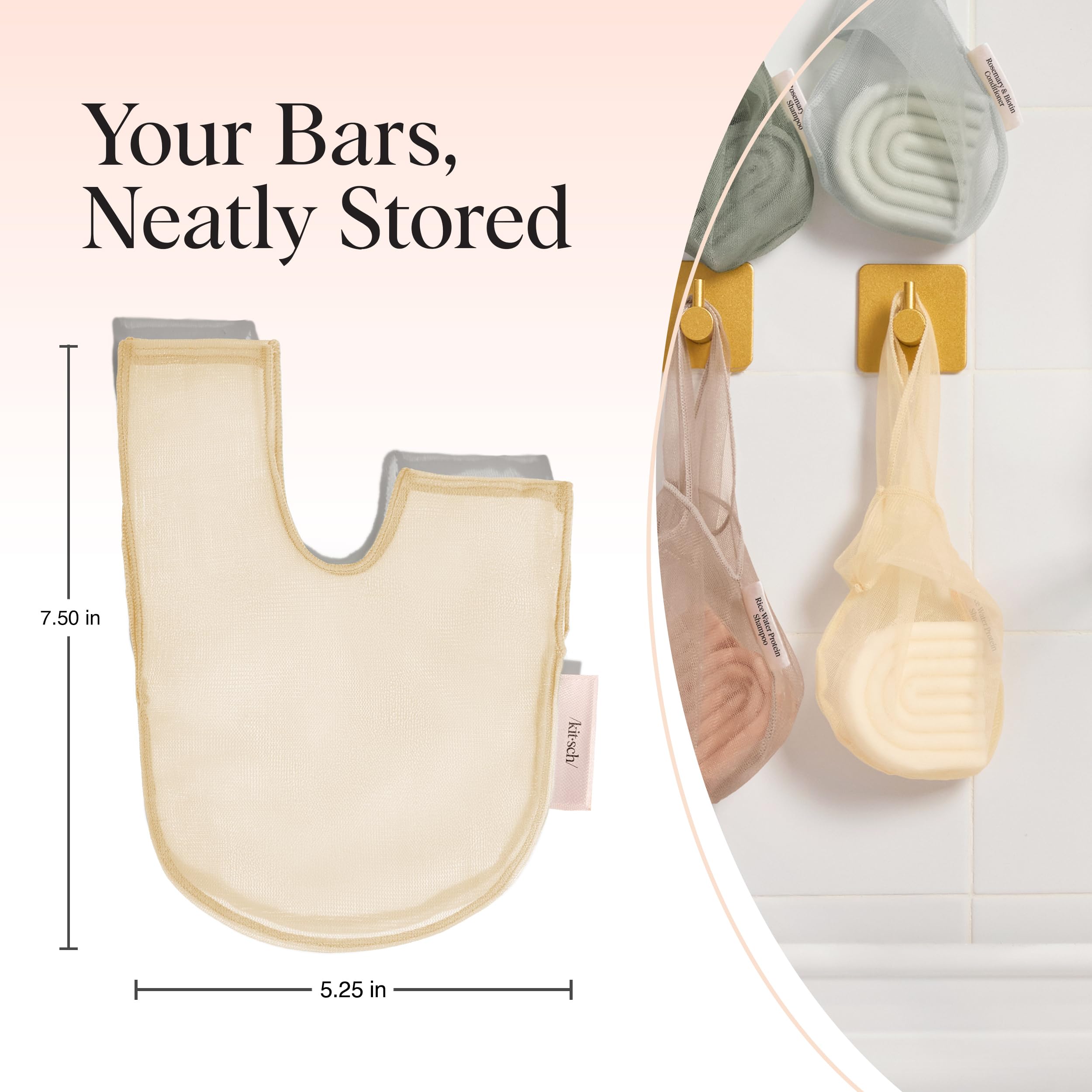 Kitsch bolsa jabón para cuerpo y champú, organización en la ducha.