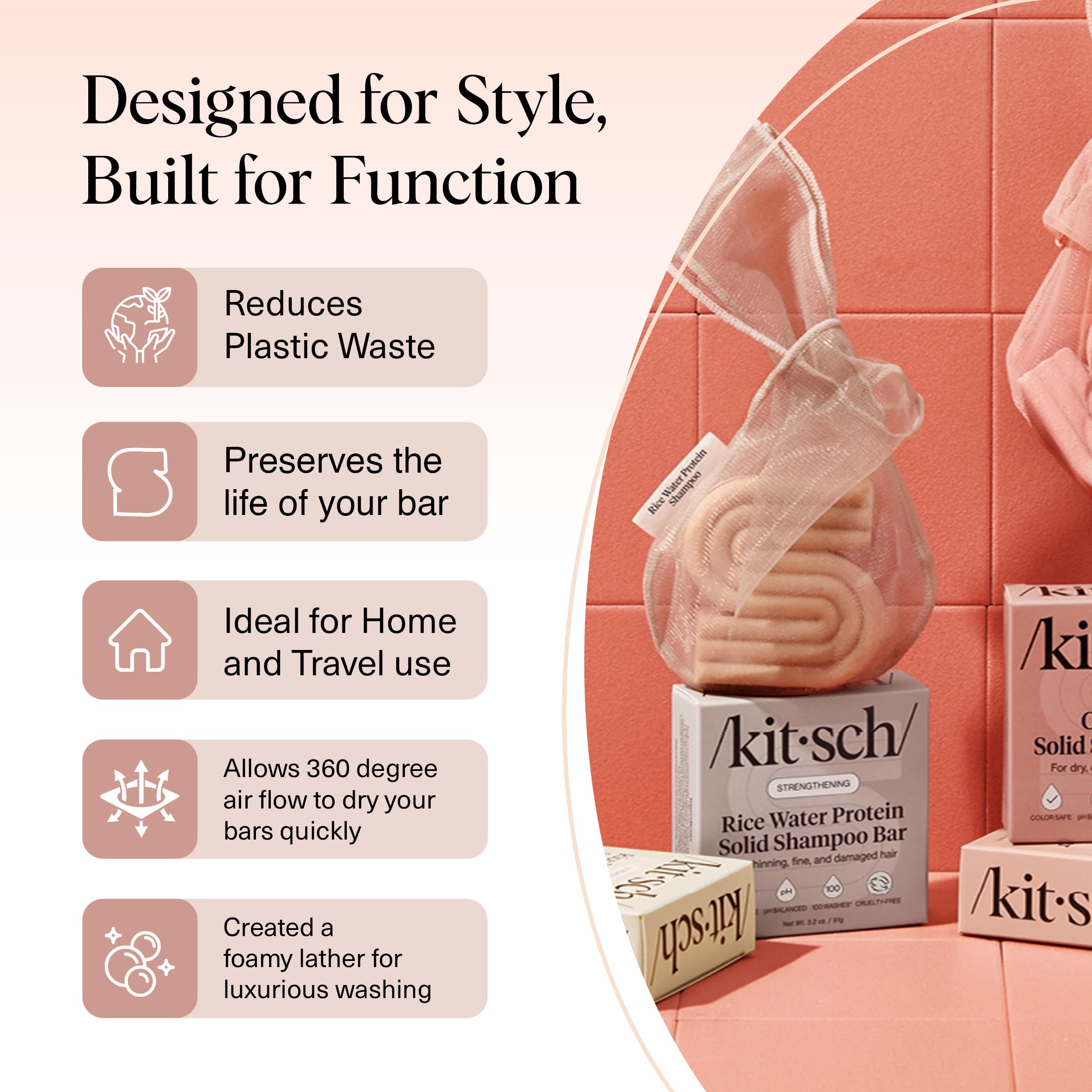 Kitsch bolsa jabón reutilizable, reduce desechos plásticos.