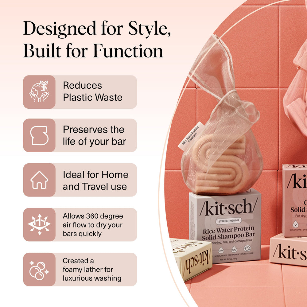 Kitsch bolsa jabón reutilizable, reduce desechos plásticos.