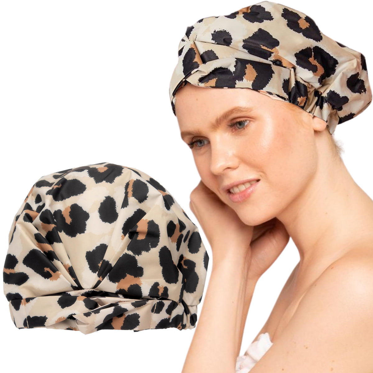 Gorra de ducha Kitsch de lujo para mujer con diseño leopard, mantiene el peinado intacto