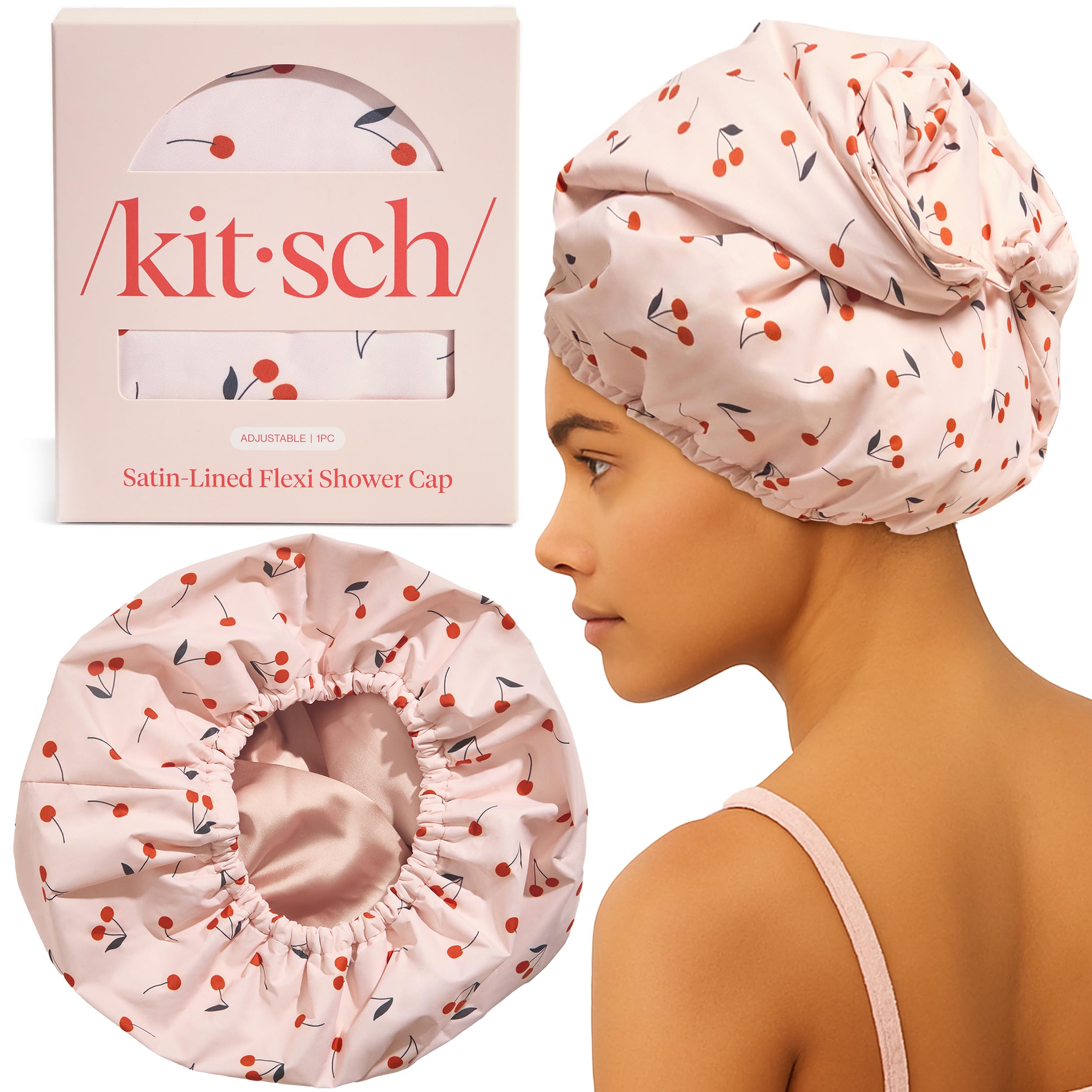 Gorro de ducha Kitsch con estampado de cerezas, protege el peinado.