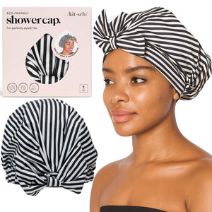 Kitsch Luxury Shower Cap con rayas para mujer, protege el peinado y facilita el secado rápido.