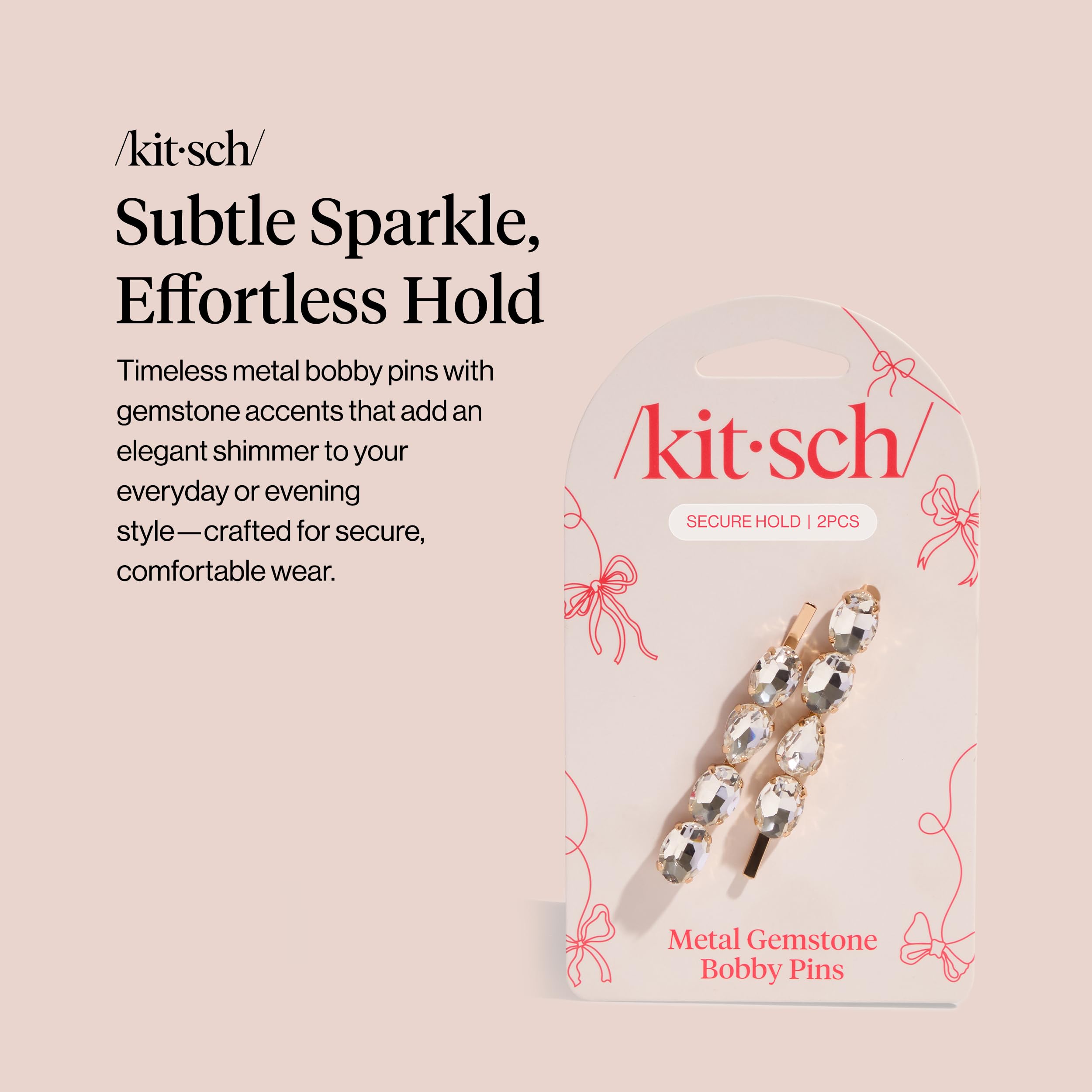 Pinzas para cabello Kitsch con cristal blanco, añade elegancia y sujeción duradera.