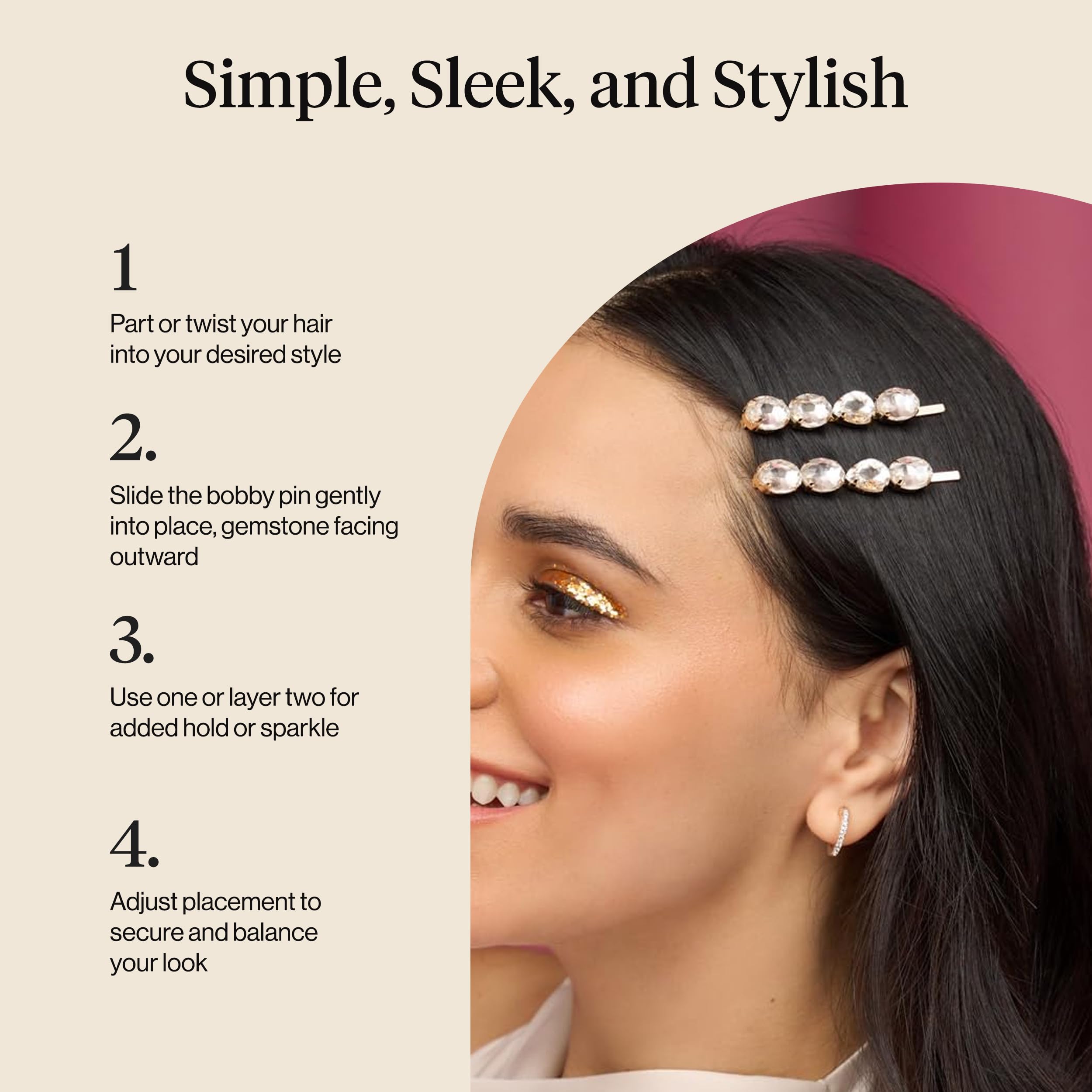 Pinzas de cabello Kitsch con brillo blanco, uso diario con estilo.