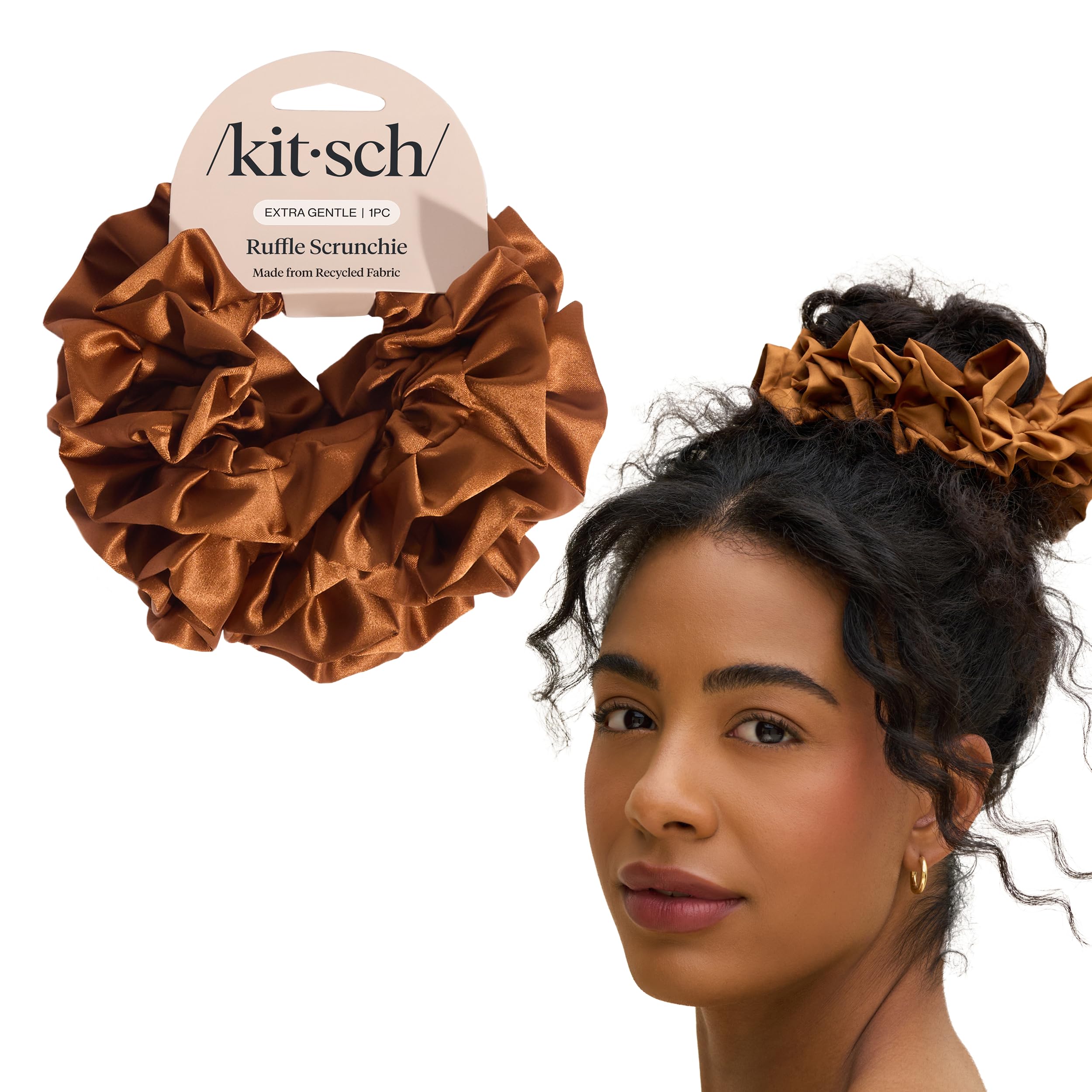 Kitsch coletero de satén reciclado con volantes para peinados suaves y elegantes
