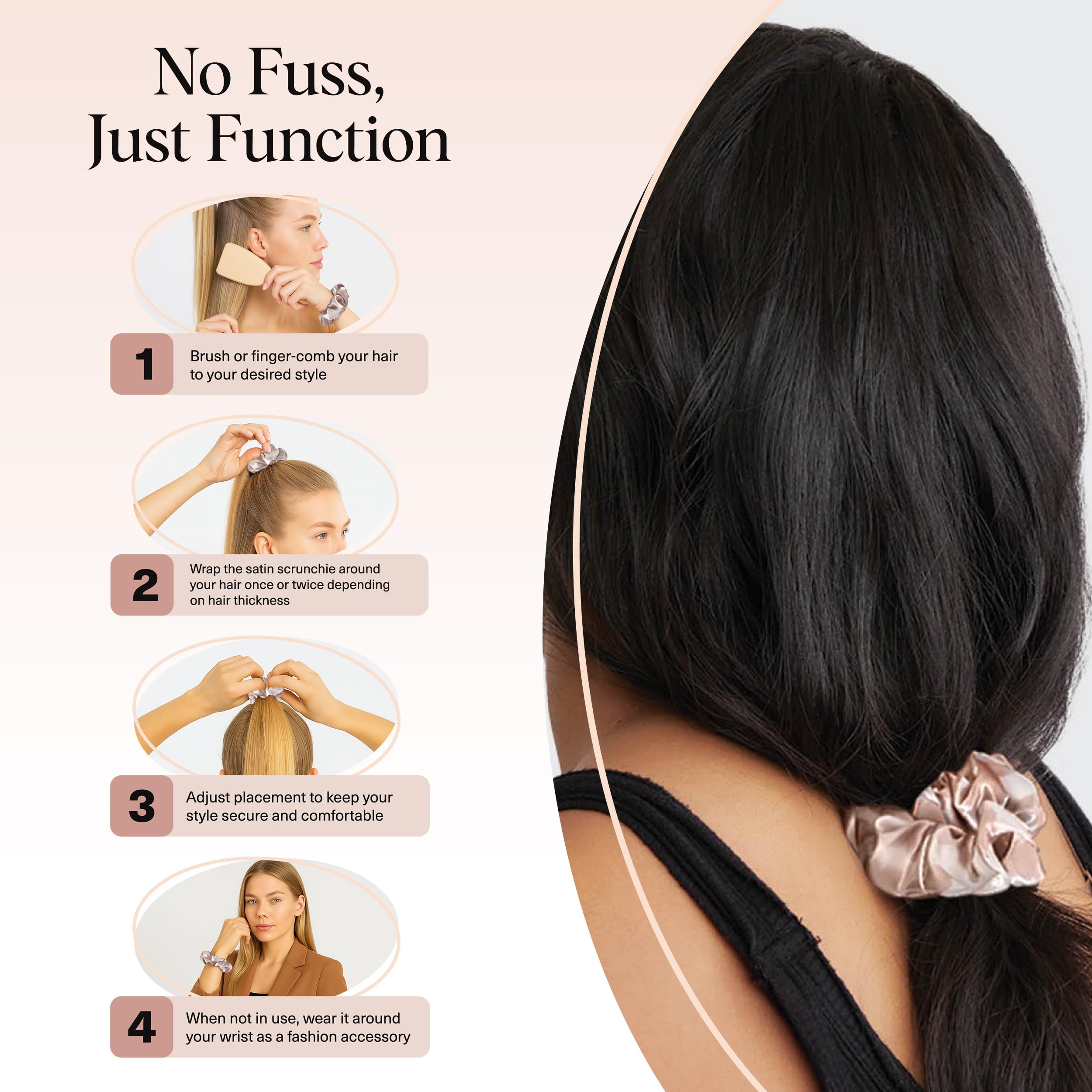 Kitsch scrunchies de satén para todo tipo de pelo, suave y seguro.