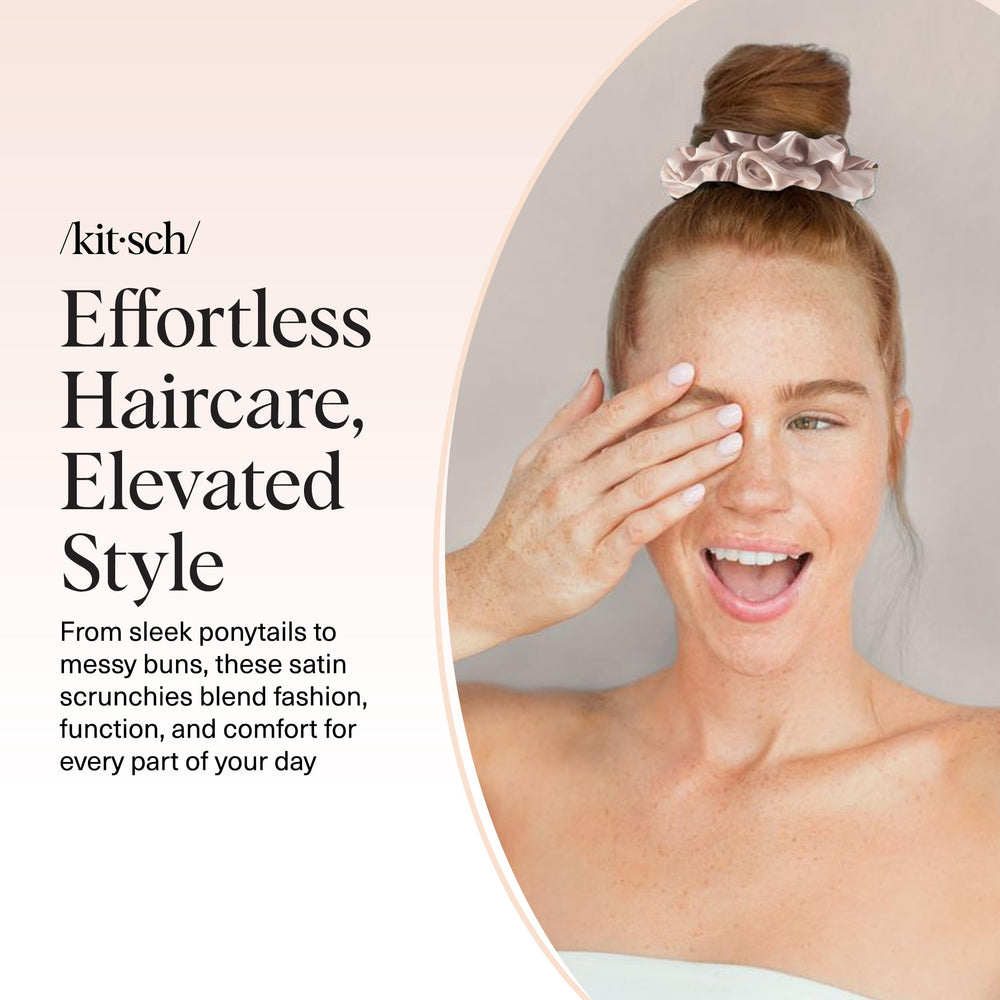 Kitsch scrunchies satén brillantes para un look pulido.