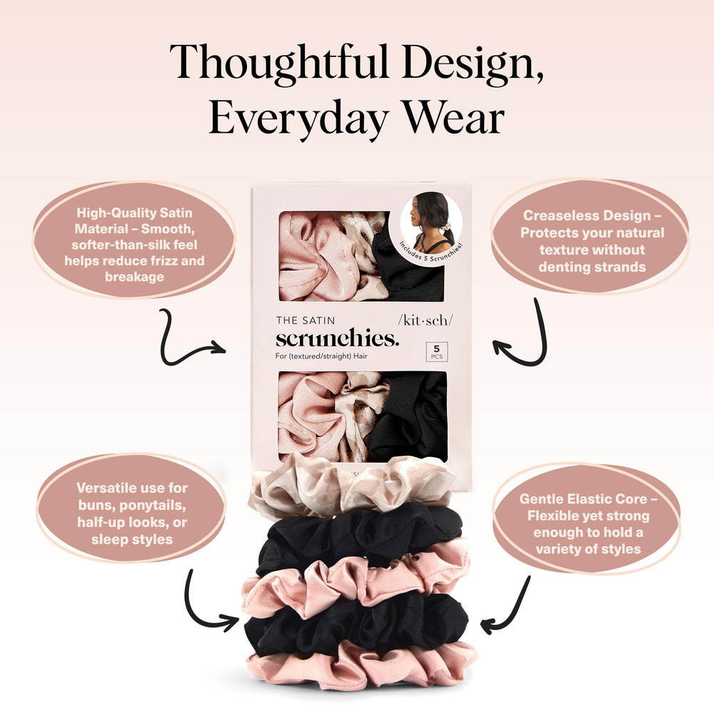 Kitsch scrunchies sin pliegues para peinados limpios y duraderos.
