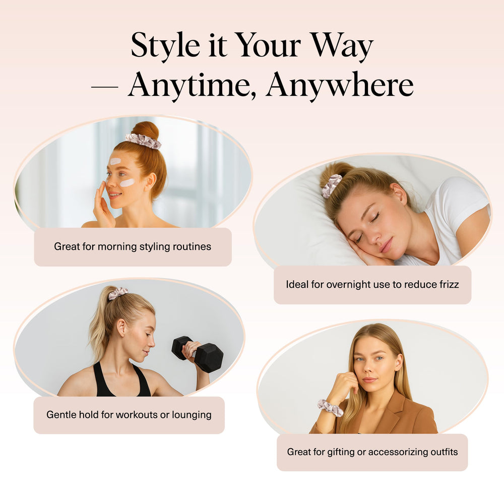 Scrunchies de satén para uso diario con colores versátiles de Kitsch.