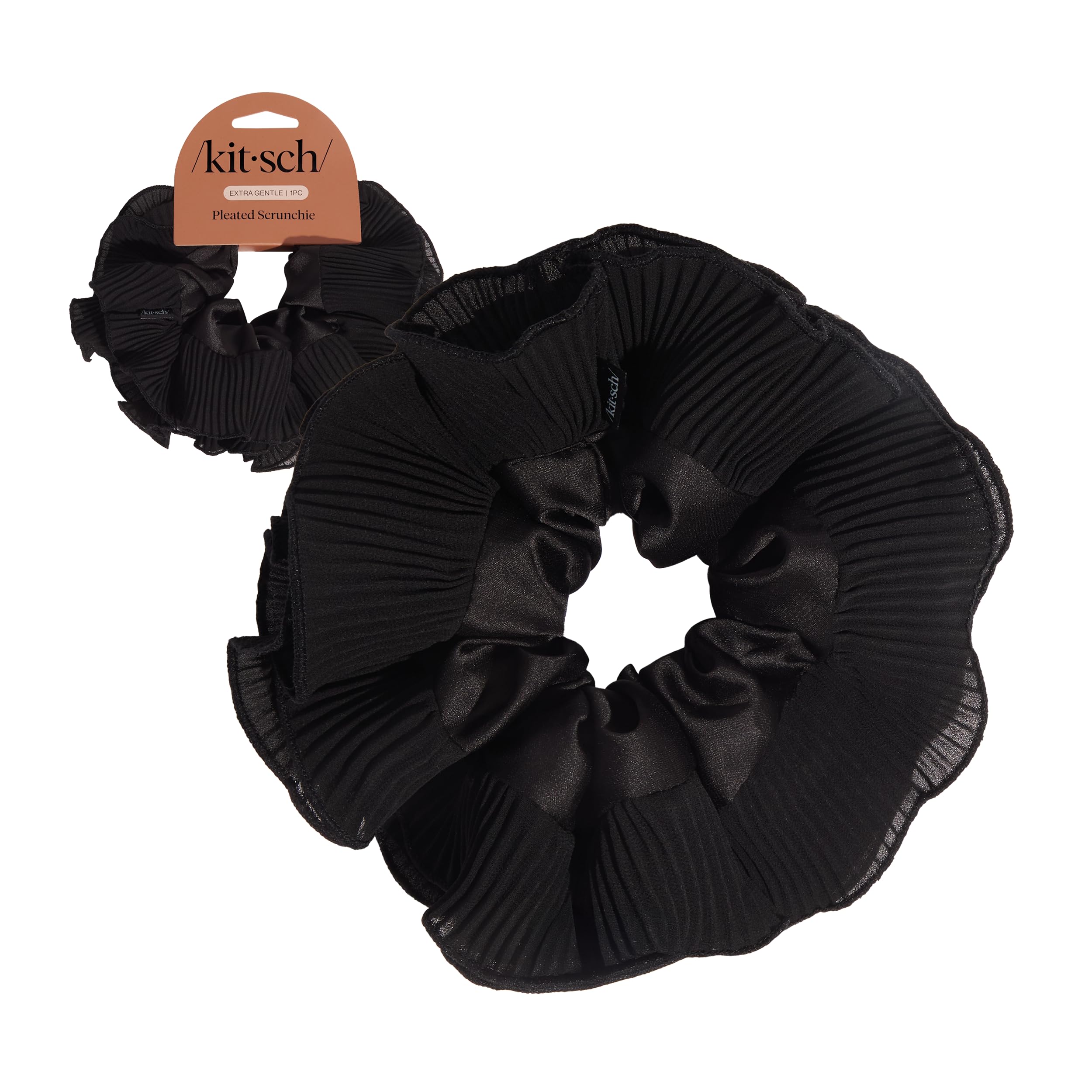 Kitsch coletero plisado negro, sin pliegues, para un peinado suave y elegante.