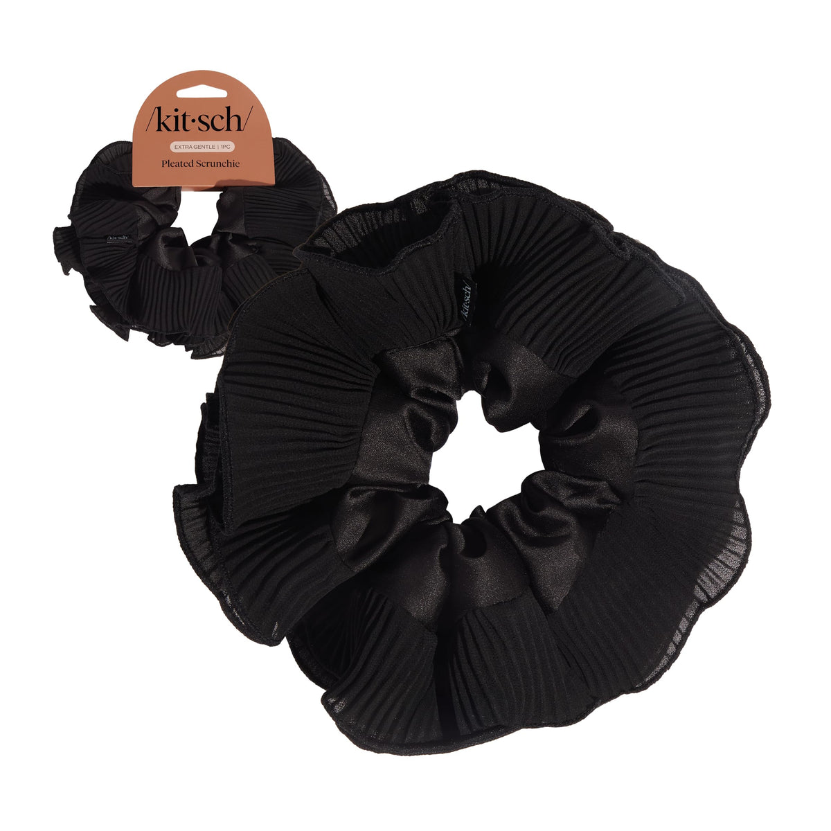 Kitsch coletero plisado negro, sin pliegues, para un peinado suave y elegante.