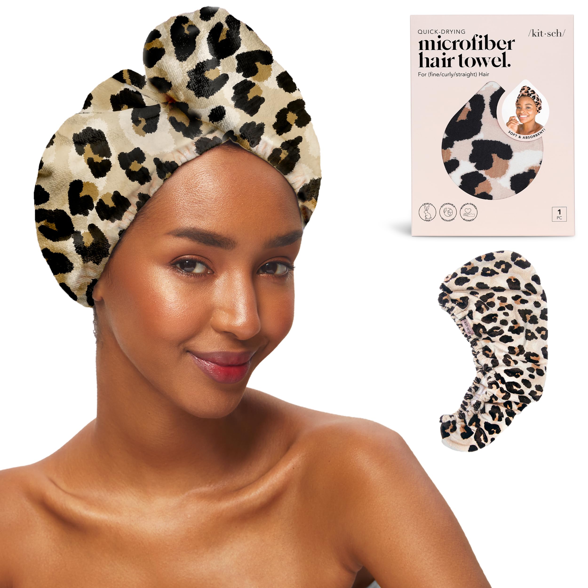 Kitsch, toalla de microfibra para cabello Leopardo, secado rápido y suave.
