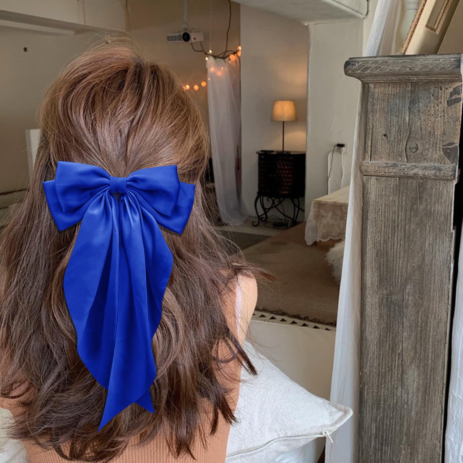 Lazo para mujer de satén azul real, estilo clásico y sofisticado.