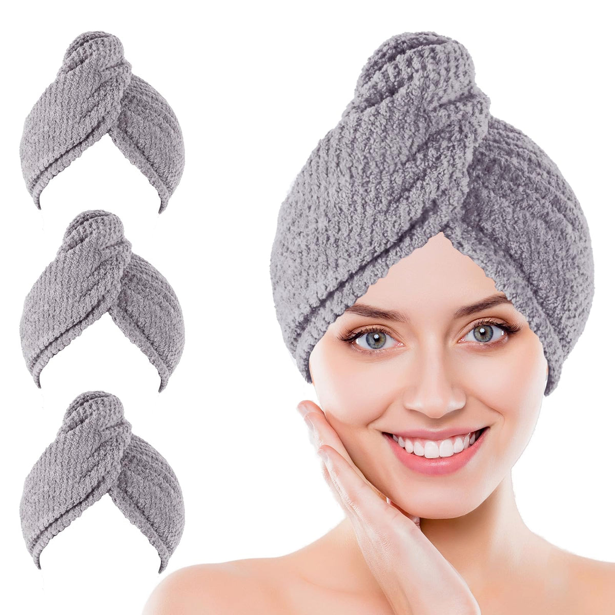 Toalla Kldnkig de microfibra gris, secado rápido para cabello