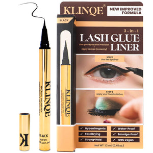 KLINQE delineador negro con pegamento, punta ultra fina para aplicación precisa