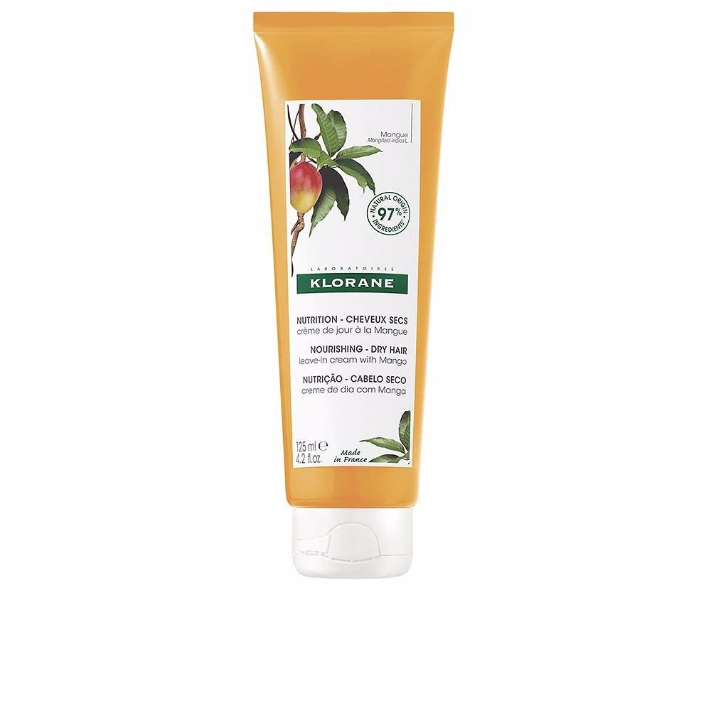 Klorane crema sin enjuague con manteca de mango para cabello seco y sedoso, hidratación ligera