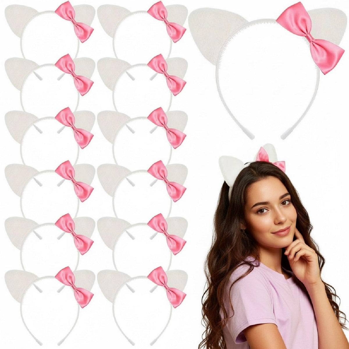 Knitgrip orejas gato diadema rosado, ideal para fiestas temáticas