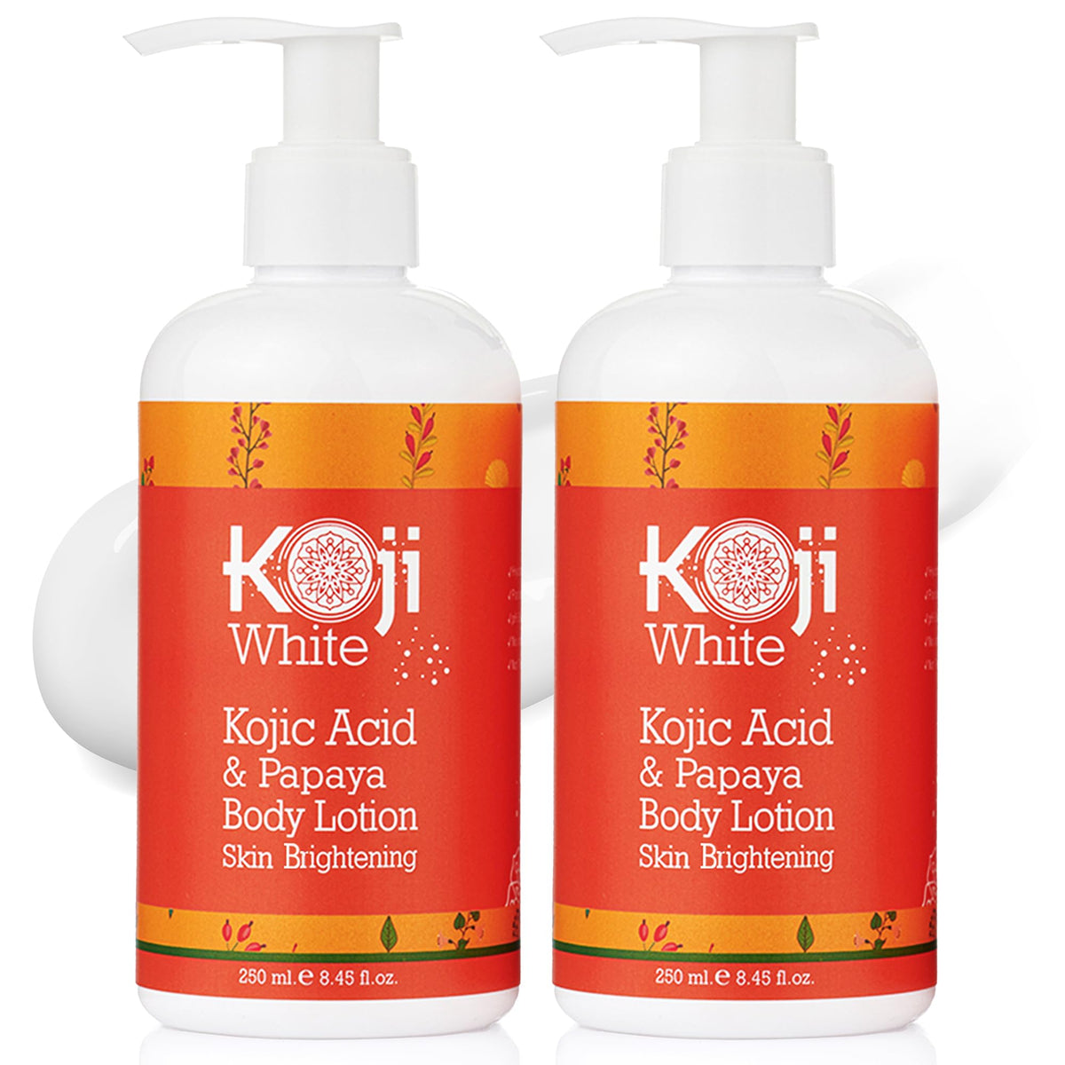 Koji White crema corporal con bomba para aplicación suave y rápida.
