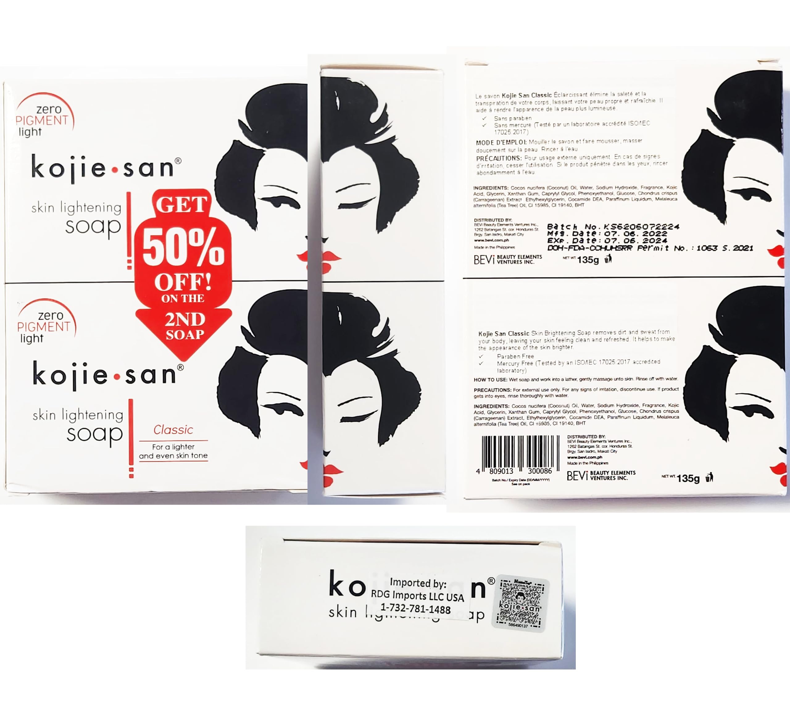 Jabón Kojie San con glicerina y aceites naturales para exfoliar suavemente.