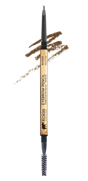Kokie Cosmetics lapiz cejas micro fino en tono rubio para definir cejas con precisión.