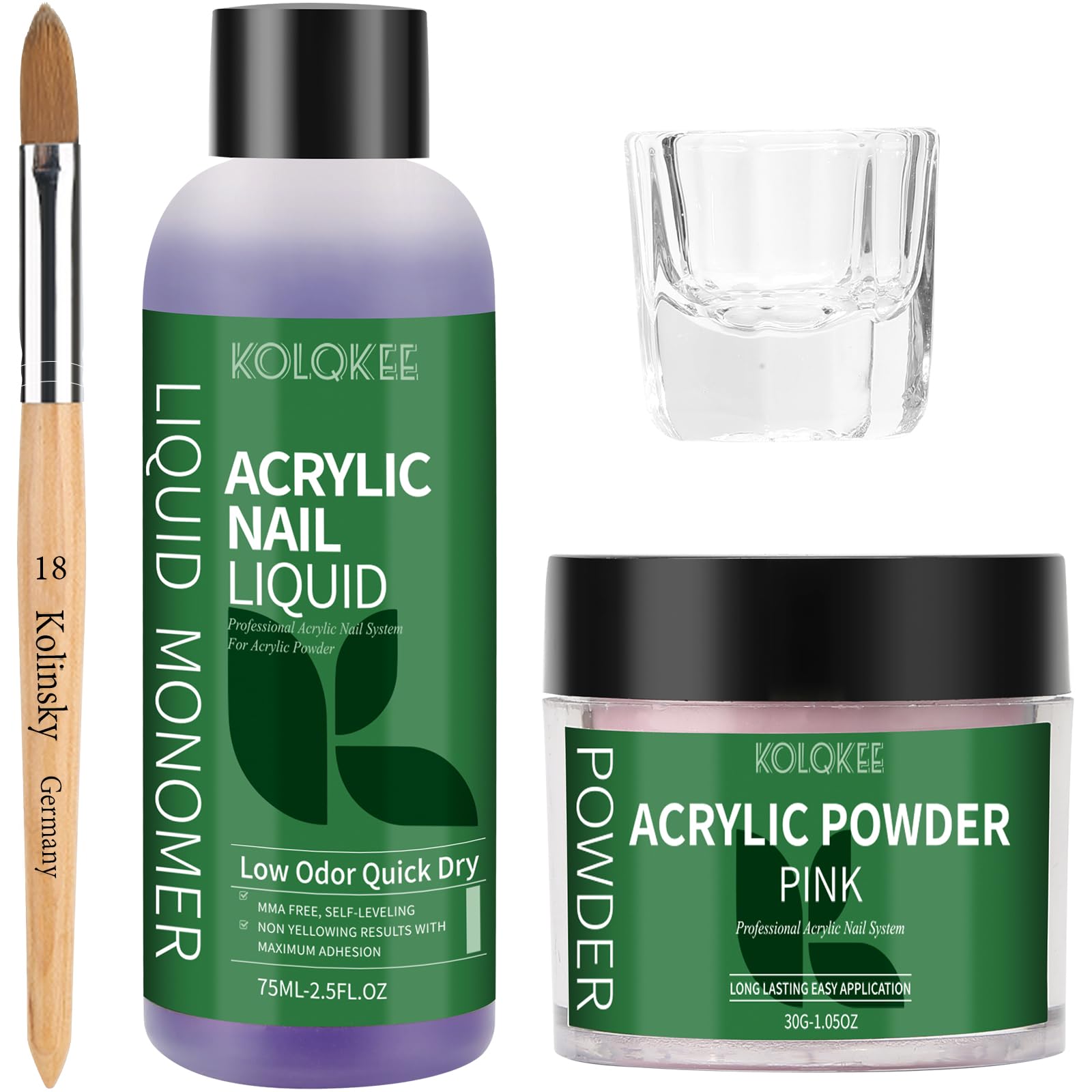 Kolqkee kit acrílico rosado con brocha Kolinsky para aplicación precisa