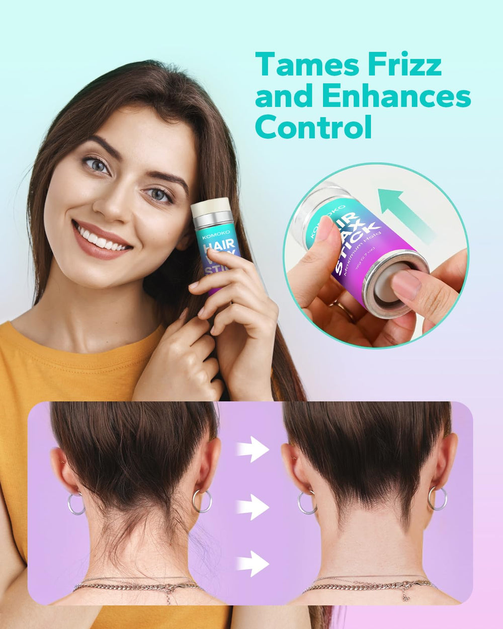 Komoko barrita cera cabello rizos, define textura y reduce frizz sin grasa