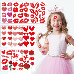 Konsait tatuajes temporales San Valentín: corazones y labios para expresión divertida