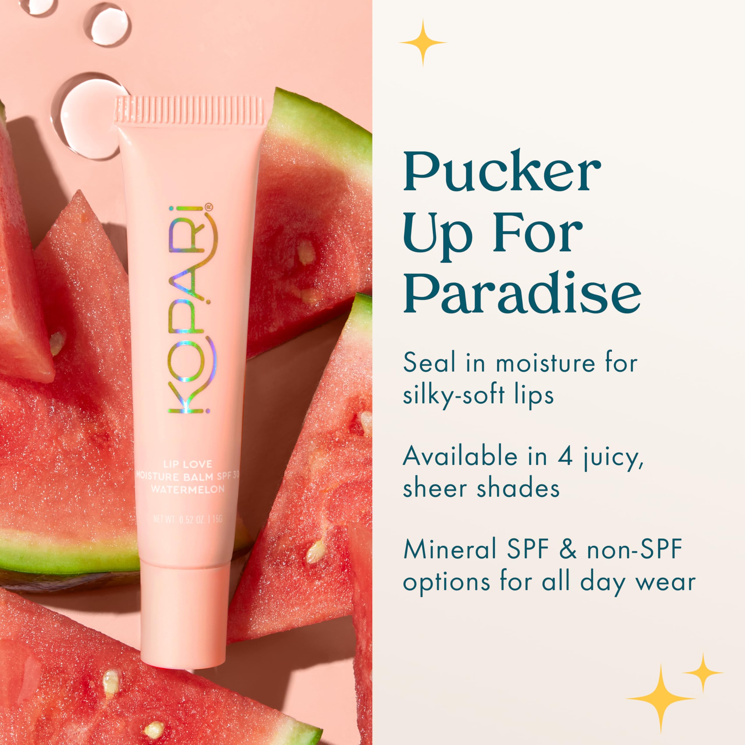 Kopari Lip Love con coco y hialuronato de sodio para labios más suaves.