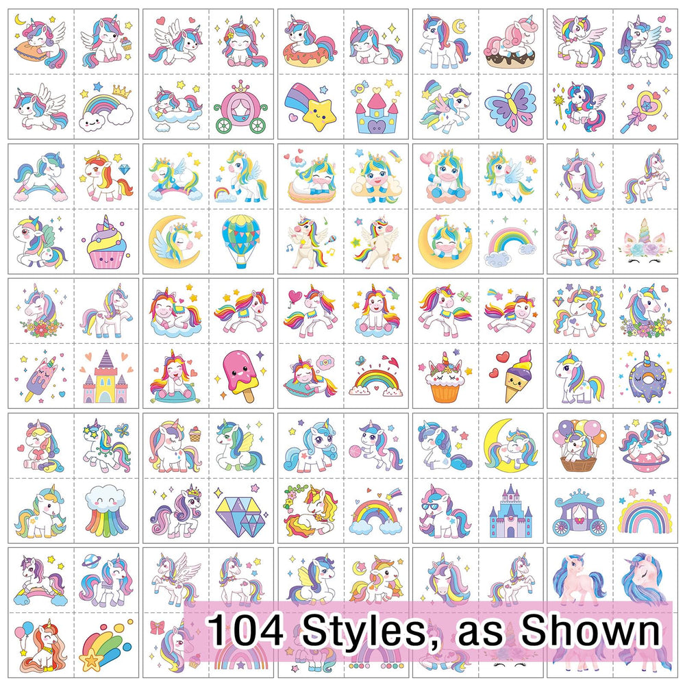 Kopokita tatuajes unicornio, aplicación fácil, para entretenimiento rápido en eventos escolares.