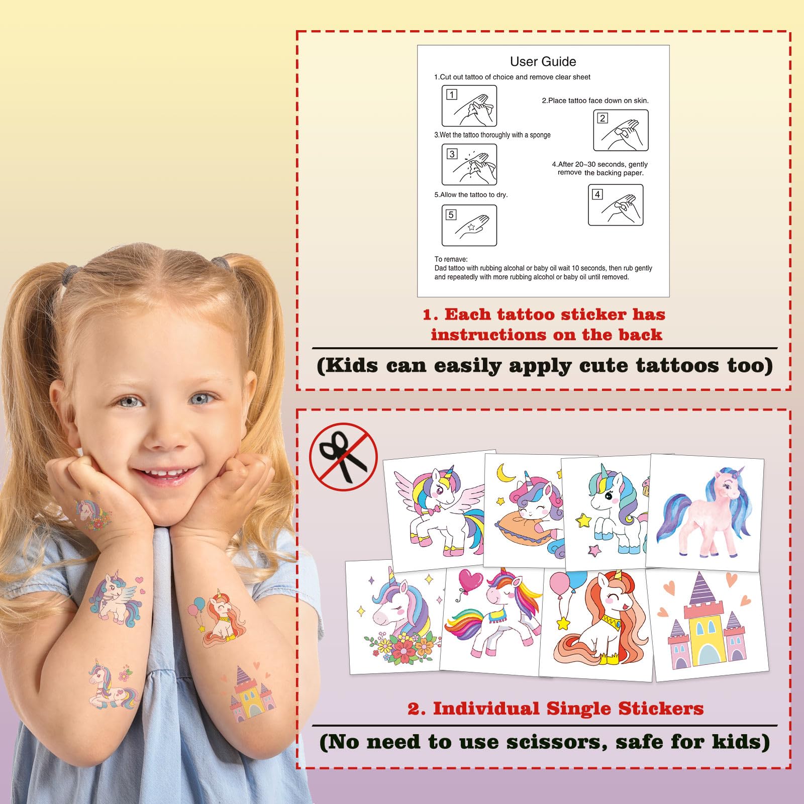 Kopokita tatuajes temporales unicornio, resistentes al agua, para actividades en piscina.