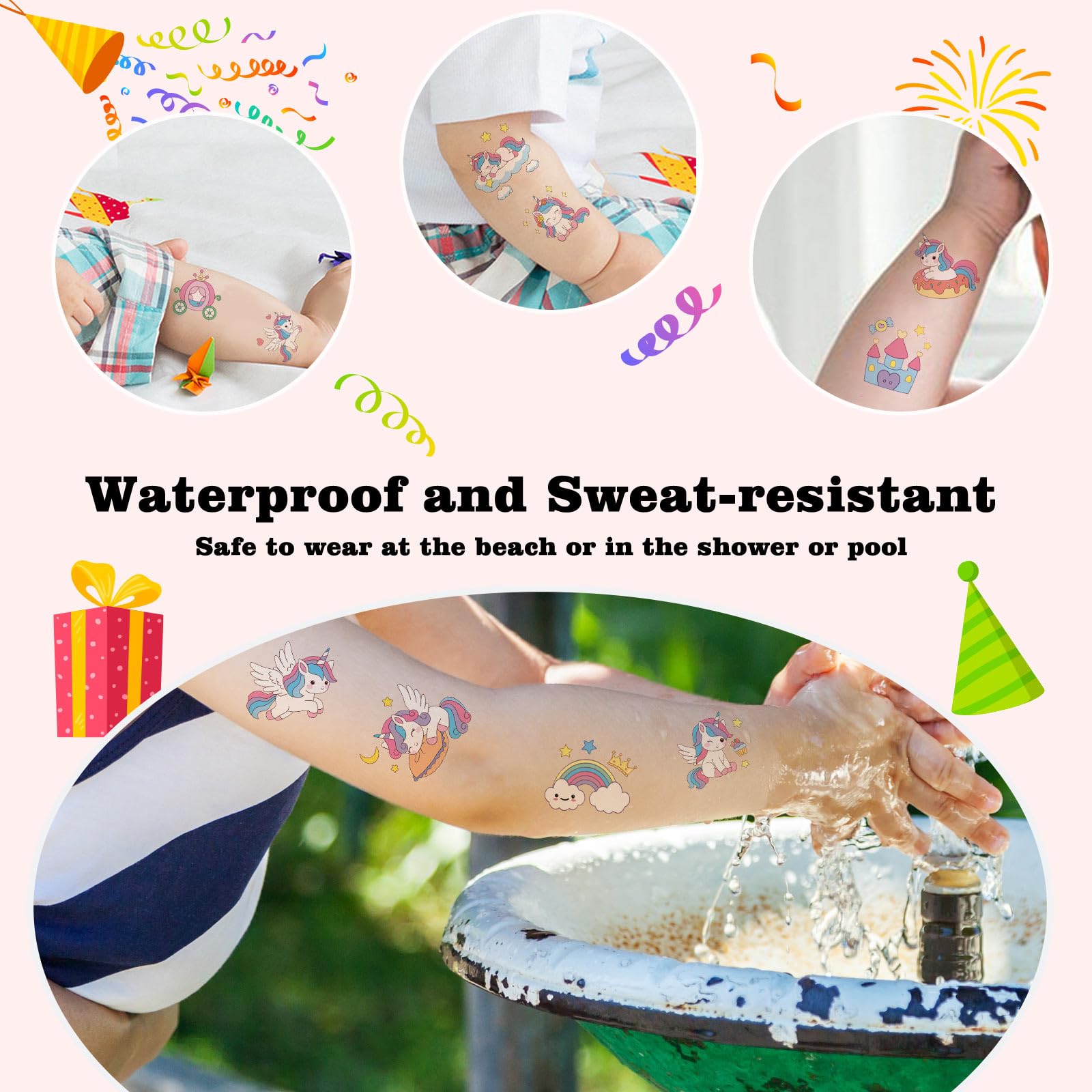 Kopokita tatuajes unicornio para bolsas de regalo, perfectos como recuerdo de la fiesta.