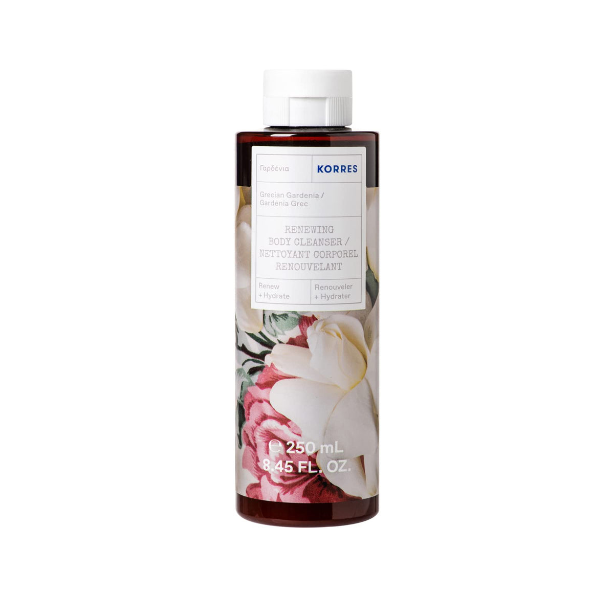 KORRES Grecian Gardenia: botella vertido, experiencia spa en la ducha y aroma envolvente.
