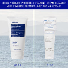 KORRES Yogur Griego, textura crema-espuma ideal para limpieza suave y profunda.