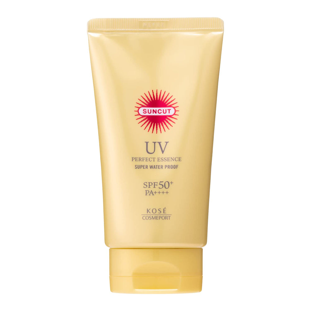 KOSE SUNCUT Esencia UV Perfecta sin fragancia, botella frontal, diseño compacto.